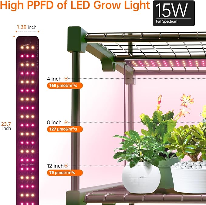 Bstrip Indoor Greenhouse with Grow Lights 4 Tier 27.2 L×19.9 W×61.8 H Mini Greenhouse with Zippered PVC Cover for Seed Starting Trays Dimmable 2FT 60W Plant Light for Indoor Plants with Timer