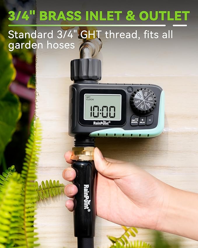 RAINPOINT Sprinkler Timer Programmable Water Timer for Garden Hose Outdoor Soaker Hose Timed with Rain Delay/Manual/Automatic Watering System Digital Irrigation for Yard Lawn 1 Outlet