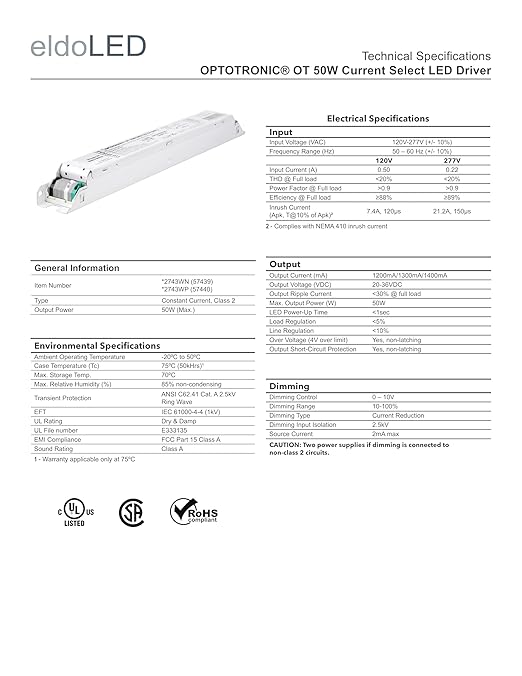 eldoLED OPTOTRONIC® OT 50W Current Select LED Driver 57440 | 2743WP Replacement for Osram 57440