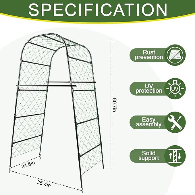 Extra Tall Garden Arch Trellis for Cucumber Heavy-Duty Rust-Resistant Powder-Coated Steel Vertical Support for Large Vining Vegetables (47”W x 79”H)