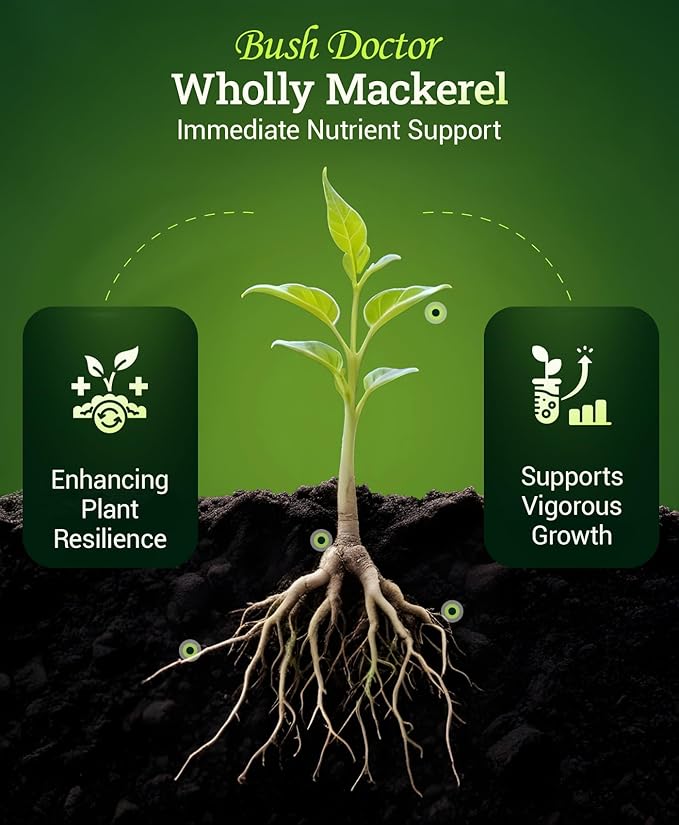 Bush Doctor Wholly Mackerel Fish Fertilizer - Organic Liquid Fertilizer Supports Vigorous Growth Designed for Fast Nutrient Uptake - 3-1-0 Formula Ideal for In-Ground &amp Container Garden - 1 Gall