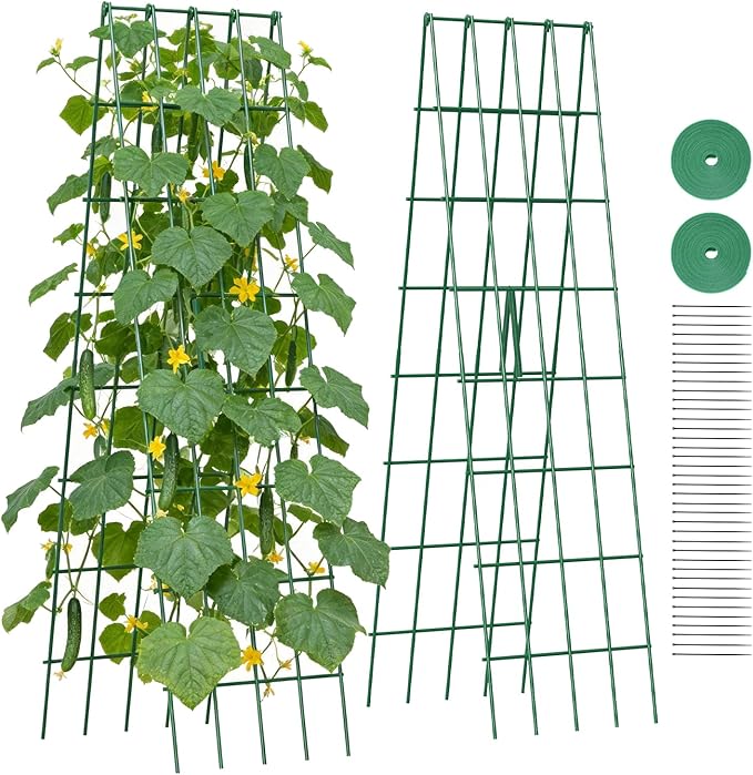Suteck A-Frame Cucumber Trellis 59.4 2 Pack - Metal Garden Trellis for Cucumbers Peas Beans &amp Climbing Plants Foldable Outdoor &amp Indoor Vegetable Support for Raised Beds Patios &amp Back