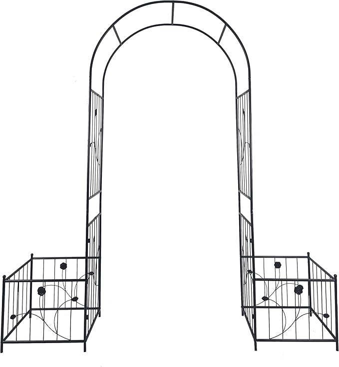 Outdoor Metal Garden Arch 79.5''W x 86.6''H Garden Arch Trellis for Climbing Plants with Two Side Planter Stand for Rose Morning Glory Jasmine