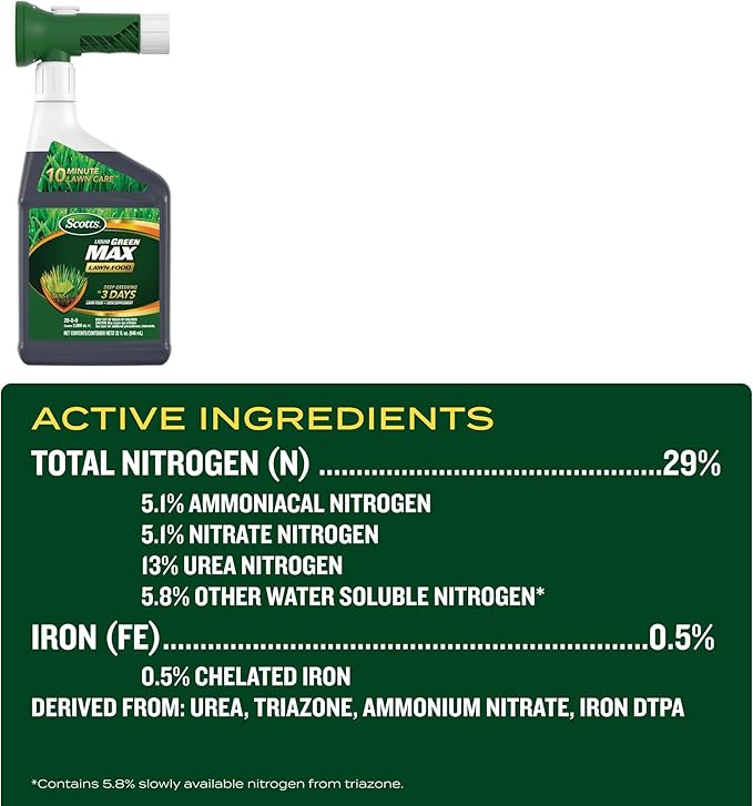 Scotts Liquid Green Max Lawn Food Lawn Fertilizer and Iron Supplement for Any Grass Type 29-0-0 32 fl. oz.