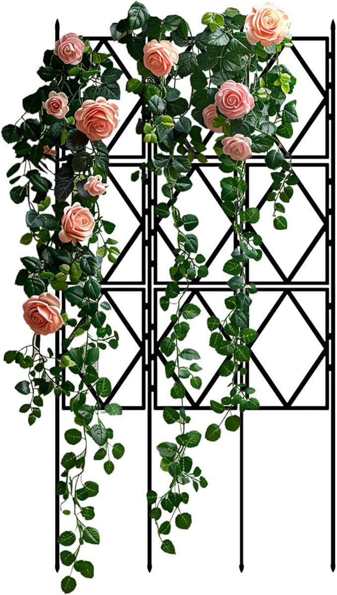 Foldable Plant Trellis for Climbing Flowers | Easy Assembly Garden Trellis Climbing Frame | for Indoor Outdoor Vines Flowers Potted Plants - Black(W60xH180CM(2.0x5.9FT))