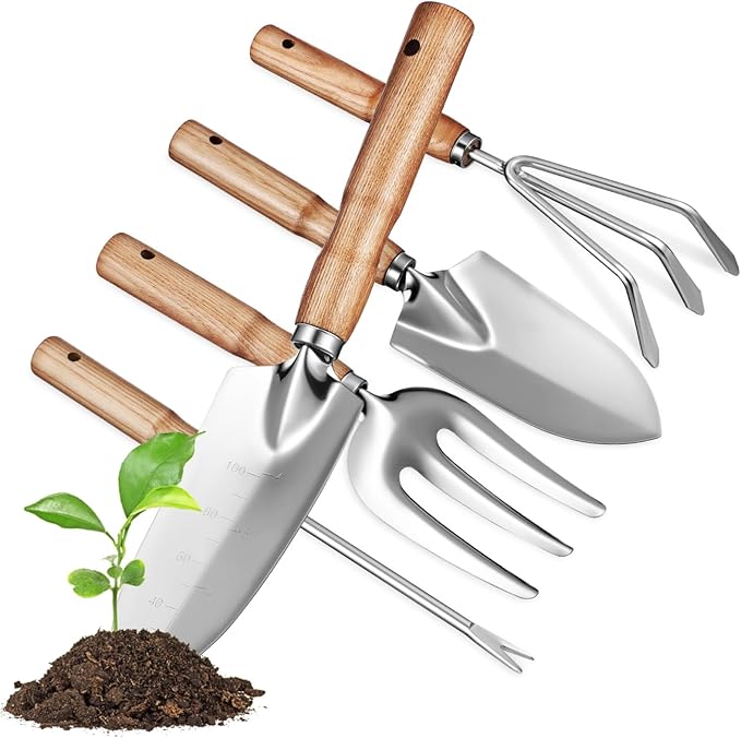 Kisangel 1set Garden Tool Set Stainless Tools Ash Handles Lightweight and Stylish Gardening for Men and Women for Digging Planting and Pruning