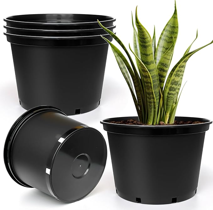 7 Gallon Plastic Nursery Pots 15 Inch Large Plastic Pots for Plants Round Plant Pots with Drainage Holes Flower Pots for Outdoor Indoor Plants Gardening Gifts for Women (5-Pack Black)