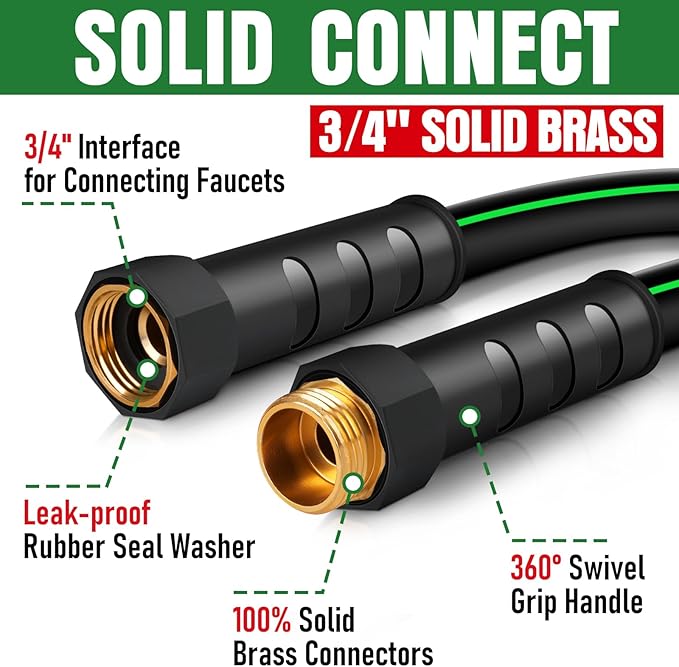 Heavy Duty Garden Hose 100ft NON-EXPANDABLE Flexible Water Hose Kink Resistant Lightweight Hybrid Hose Leakproof Hose Male to Female Fittings