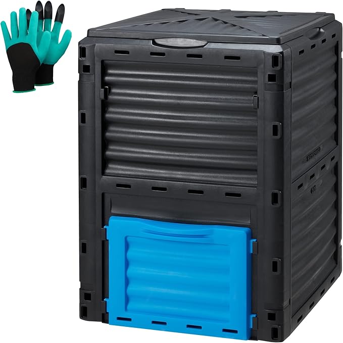 Garden Compost Bin 80 Gallon (300L) Large Outdoor Composter from PP MaterialComposting Box Easy Assembly &amp Many Vents Fast Creation of Fertile Soil Lightweight &amp Sturdy