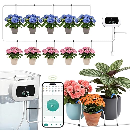 Automatic Watering System for Potted Plants[Wi-Fi &amp App Control] Smart Plant Watering Devices for Indoor Outdoor Automatic Drip Irrigation System Device Kit-USB ChargingWater 10 Plants