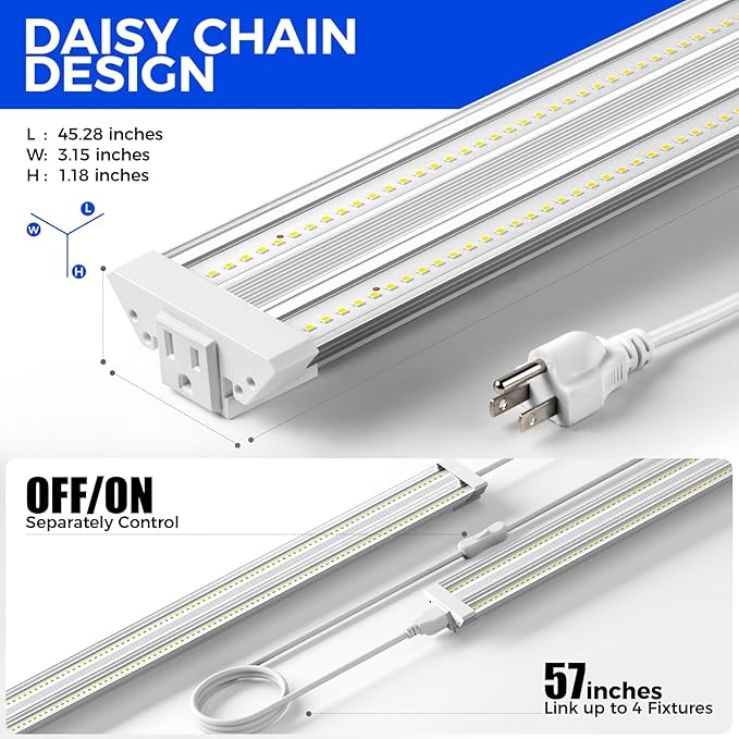 Barrina TX72 4FT Grow Lights for Seed Starting 288W (4 x 72W 2000W Equivalent) High PPFD 5000K Daylight Full Spectrum Mechanical Timer Hanging Grow Lights with On/Off Switch Linkable 4 Packs