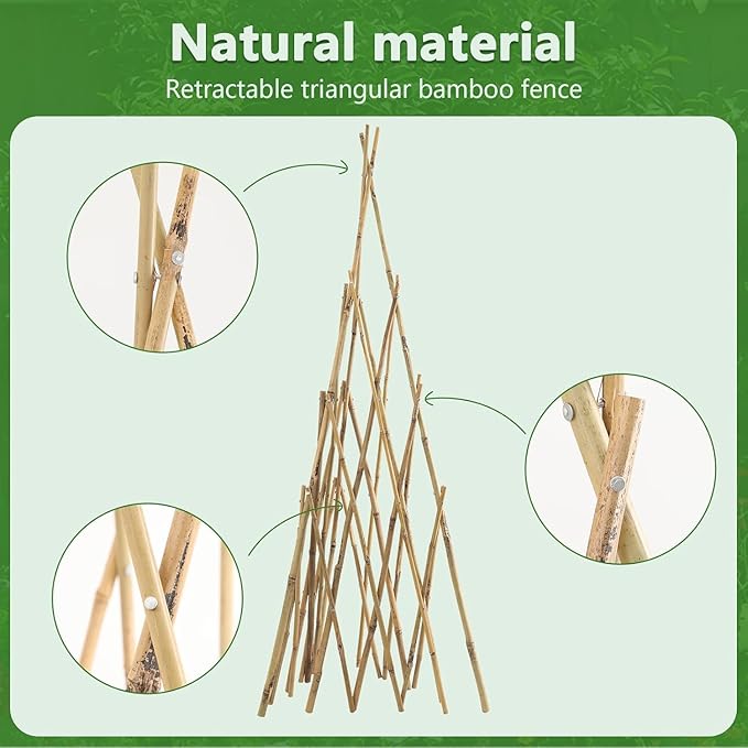 Garden Bamboo Trellis for Climbing Plants Outdoor Adjustable Height 60 to 70inches Tall Cucumber Trellis Obelisk Plant Support for Climbing Vine Vegetable Tomato Peas Bean