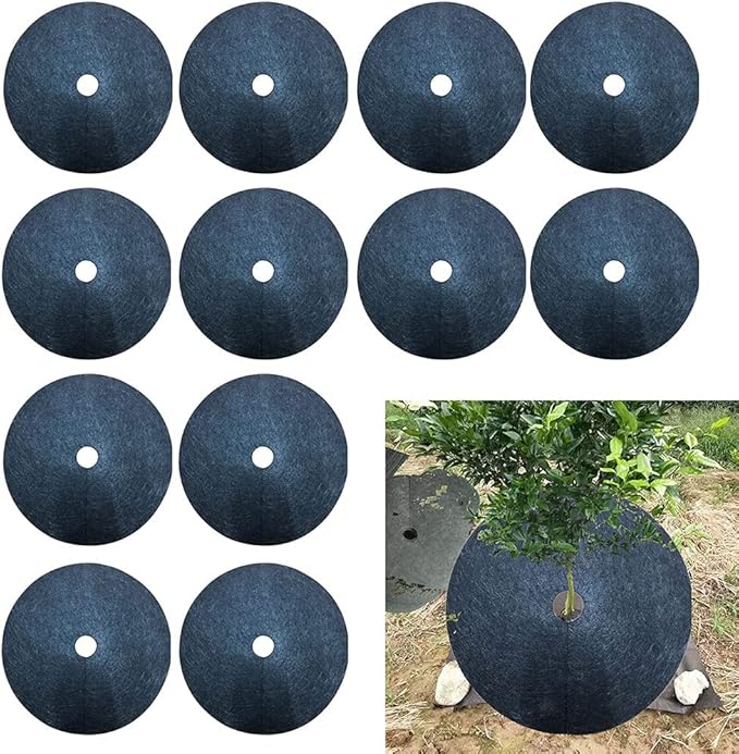 Weed Mat Covering Ring 12pcs Non-Woven Fabric Tree Protection for Vegetable Garden Control Anti Grass Cloth (Size : 42cm)