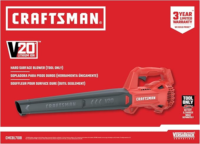CRAFTSMAN V20 Cordless Leaf Blower Hard Surface Blower Bare Tool Only (CMCBL710B)