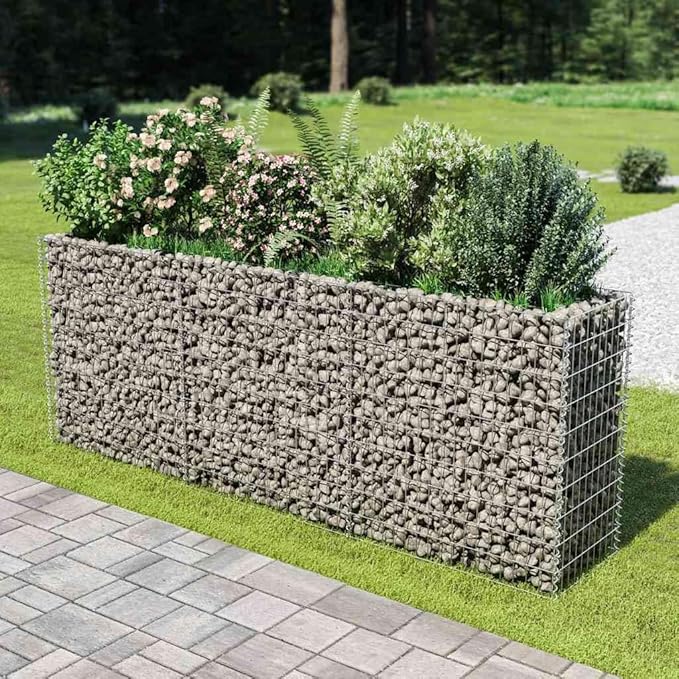 Gabion Raised Garden Bed Silver Galvanized Steel Large 106.3x106.3x39.4 Inch Durable Metal Planter Box for Outdoor Plants Gardening