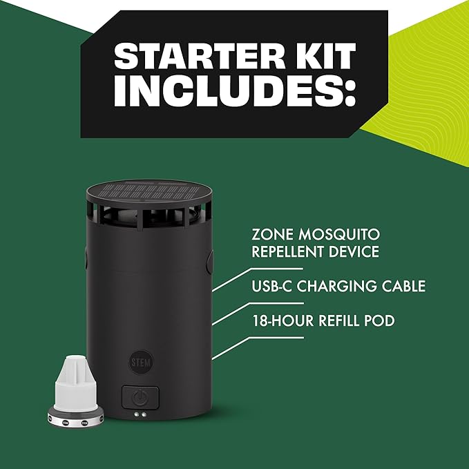 STEM Zone Mosquito Repellent Device Easy-to-Use Outdoor Insect Protection with Proven Essential Oils People and Pet Safe Solar and USB-C Charger Waterproof - Includes 1 Device &amp 1 Pod