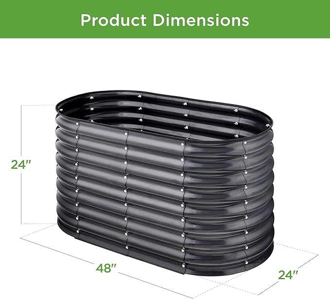 Best Choice Products 4x2x2ft Outdoor Metal Raised Garden Bed Oval Deep Root Planter Box for Vegetables Flowers Herbs and Succulents w/ 101 Gallon Capacity Rubber Edge Guard - Charcoal