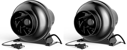 iPower 4 Inch Inline Duct Fan 195 CFM Ventilation Fan Exhaust HVAC Vent Blower for Hydroponics Grow Tents Black (Pack of 2)