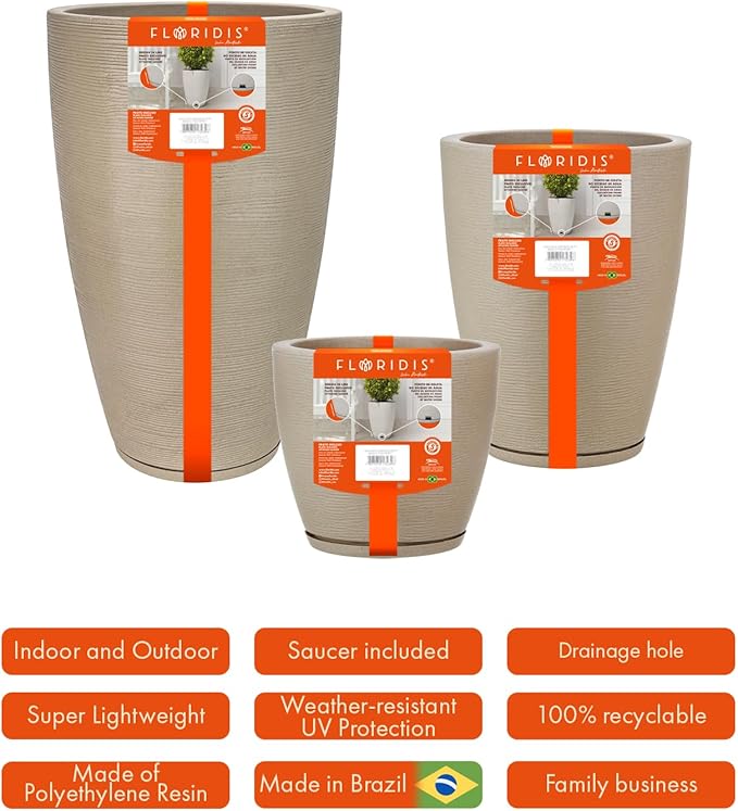 Floridis Planter Set of 3 Outdoor/Indoor Plastic Resin (Beige)