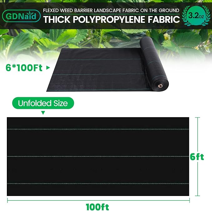 Weed Barrier 6ftx100ft Landscape Fabric Roll Premium 3.2oz Black Weed Barrier Fabric Garden Landscaping Fabric