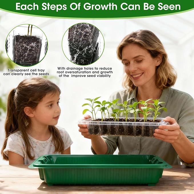MQUPIN 80-Cell Seed Starter Tray with Grow Light 2-Pack Adjustable Brightness Seed Starter Kit with Humidity DomeSmart TimerWatering SprayerSeederPlant Germination Kit for Seeds Growing