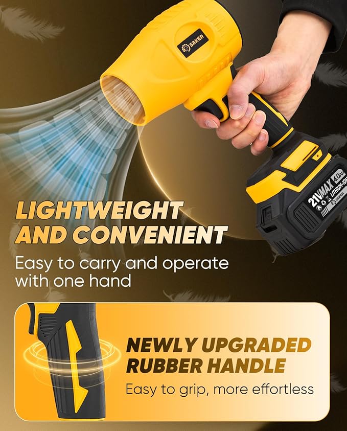 Saker Handheld Cordless Leaf Blower Portable Dust Cleaner 180000 RPM Compressed Air Duster with Adjustable Speed for Drying Patio Cleaning Camping 2 x 4.0Ah Battery Yellow