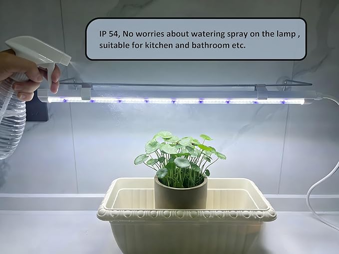 2FT Suction Cup Style Plant Grow Light12W LED Grow Lamp Fixture on Wall Seed Starter kit 6500K Cool White Enhanced Blue Light Height Adjustable Herbs Growing lamp IP54
