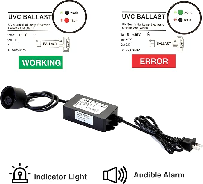 12V DC UV Ballast for 6W UnderSink Ultraviolet UV Light Water with Green &amp Red Indicator- 4 Prong