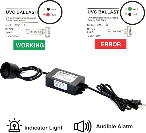 12V DC UV Ballast for 6W UnderSink Ultraviolet UV Light Water with Green &amp Red Indicator- 4 Prong