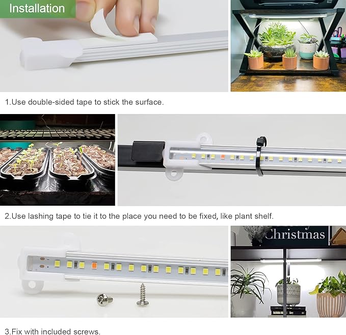 Wiaxulay LED Grow Light Strips 6000K Full Spectrum Sunlike Growing Lamp with 6/12/16H Timer 5 Dimmable Levels for Hydroponics Succulent Plant Shelf 2 Pack