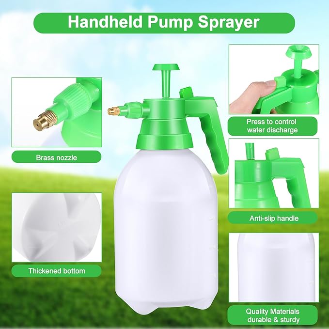 Nuogo 3 Pcs Handheld Pump Sprayer Manual Garden Sprayer Pressure Sprayer Pump Spray Bottle with Adjustable Brass Nozzle for Lawn Plants Weeds Spraying Watering