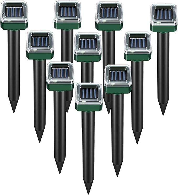 Pack of 10 Solar Mole Repellent Sonic Gopher Repellent Vole Chaser Mole Deterrent Sonic Spikes Repellent Ultrasonic Pest Control Outdoor Keep Moles Out of Yard Lawn