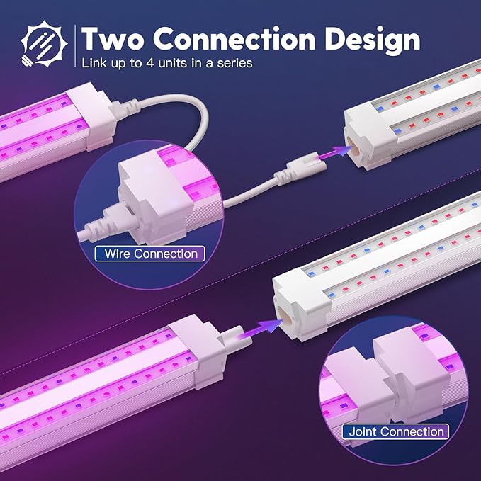 FREELICHT 6 Pack 4FT LED Grow Light 40W (250W Equivalent) Sunlike Full Spectrum+Red Blue (660nm+460nm) Spectrum Integrated Plant Light for Hydroponic Seeding Veg Flower Plug-in with On/Off Switch