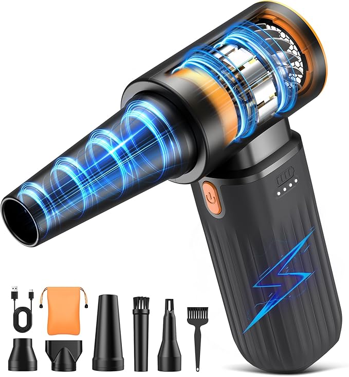 Compressed Air Duster 260000RPM Cordless Electric Air Blower with Brushless Motor 3-Speed Adjustable &amp Rechargeable – Powerful Dust Cleaner for Keyboard Computer Car Outdoor Air Bed