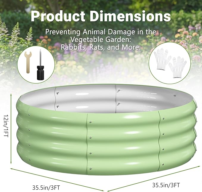 DoCred 3 Pack 3x3x1Ft Round Galvanized Raised Garden Bed Metal Garden Bed Outdoor Kit for Gardening Above Ground Planter Box for Plants Vegetables Herbs Flowers Green