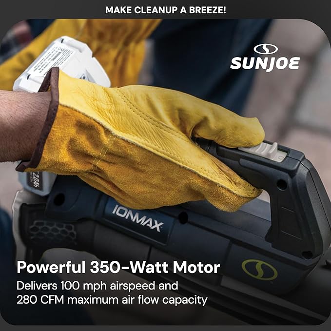 Sun Joe 24V-TB-LTE 24V Cordless IONMAX Compact Turbine Jet Blower 100 MPH Air Speed Battery and Charger Included