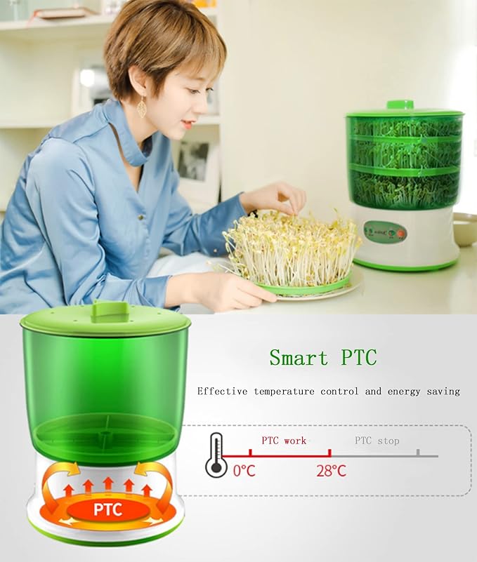 Bean Sprout Machine 2PCS Automatic Bean Sprout Machine Household Kitchen Large Capacity Bean Sprout Cultivation kit 3 Layers US (3 Layers (2 Layer UK)