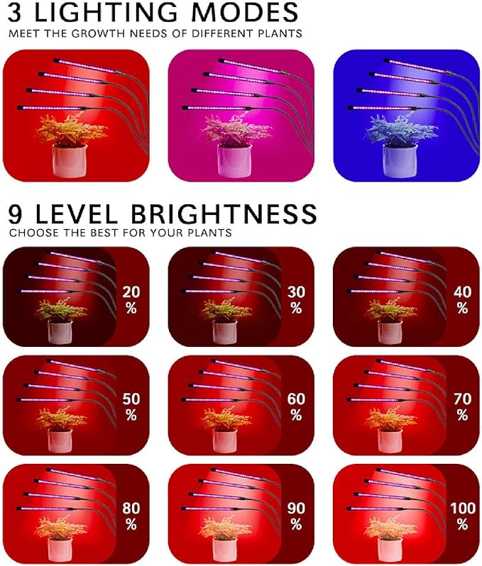 SEIWEI LED Plant Lamps Double Head Grow Light for Indoor Plant Full Spectrum LED Grow Lights with Timer Setting 3/9/12H Auto On&ampOff Flexible Gooseneck (2 Head)