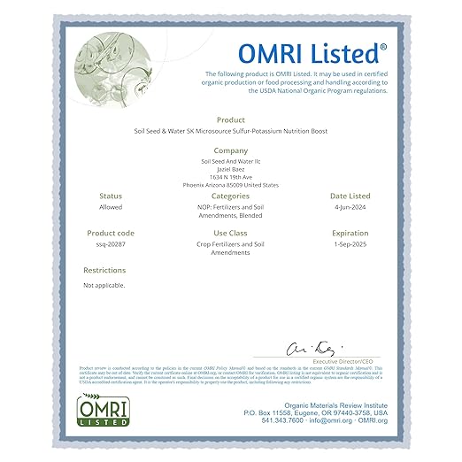 Soil Seed &amp Water SKMicrosource – Sulfur and Potassium Nutrient Mix Soil Conditioner Fertilizer with micronutrients Iron zinc and Magnesium - OMRI Listed Organic Fertilizer