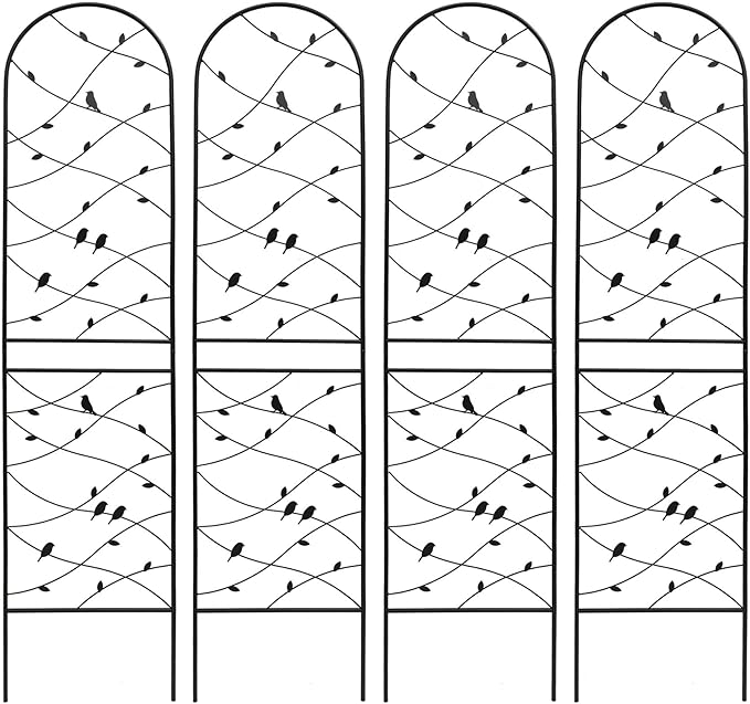 4 Pack Large Garden Trellis Heavy Duty Rustproof Iron Plant Trellis for Potted Plant Support Metal Climbing Rose Trellis Vine Vegetable Cucumber Black -86 H x 19.7 W