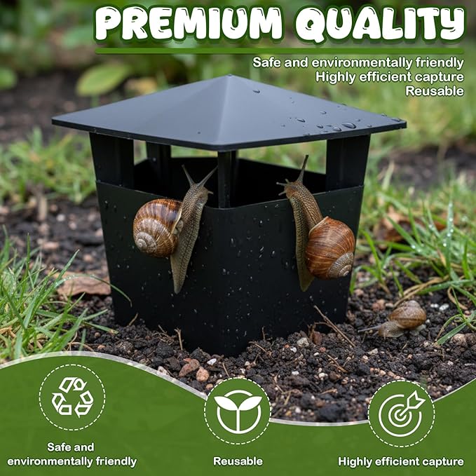 10 Pack Slug Snail Traps for Garden Reusable Beer Bait Snail Catchers with Pentagonal Lid Plastic Slug Houses for Outdoor Garden Vegetable Beds Farm(Black)