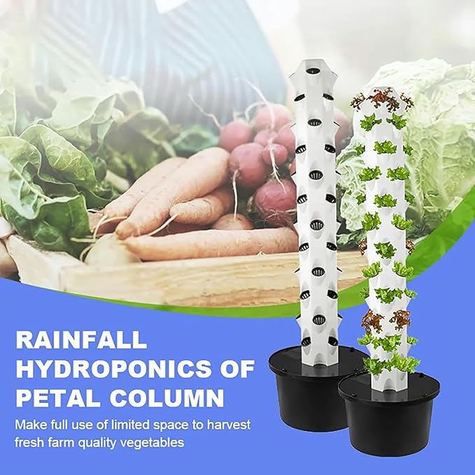 48 Pods Hydroponics Growing System Aeroponics Growing Tower with LED Grow Light Vertical Herbs Garden Planter Plant Germination Aeroponics Growing Kit with Hydrating PumpAdapterNet PotsTimer