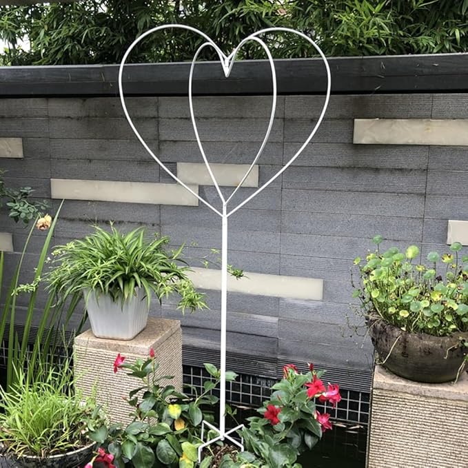 LTSRLL Indoor/Outdoor Pot Trellis Three-Dimensional Heart-Shaped Garden Trellis for Climbing Plants 104cm/40.9 High Small Hoya Plant Support(White)