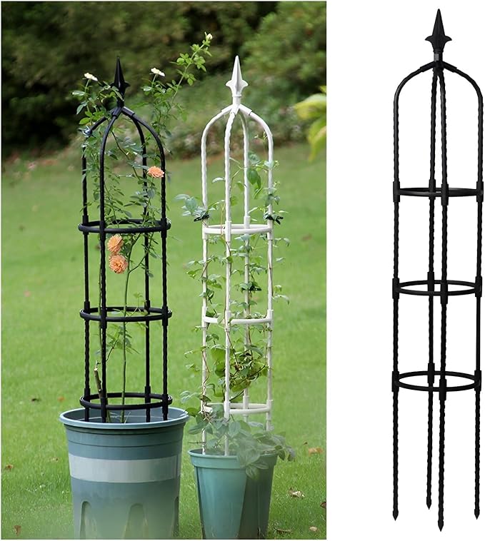 1-Pack Garden Trellis Garden Tower Potted Plant Support Plant Cage Rose Obelisk Garden Decoration Stand Black/White (Color : Black Size : 110x20.3cm)
