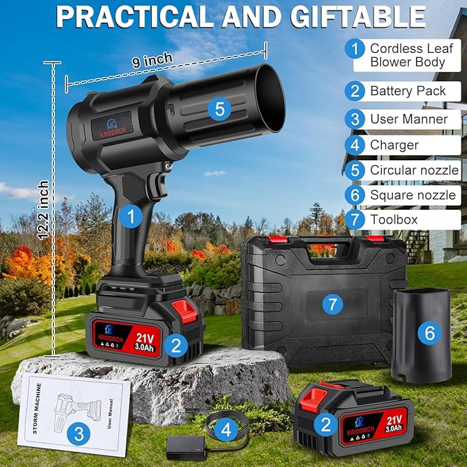 Electric Cordless Leaf Blower with 2 X 3.0Ah Batteries and Charger Included 300000RPM Handheld Leaf Blower Violent Leafs Blower for Lawn Care Garage Patio Car
