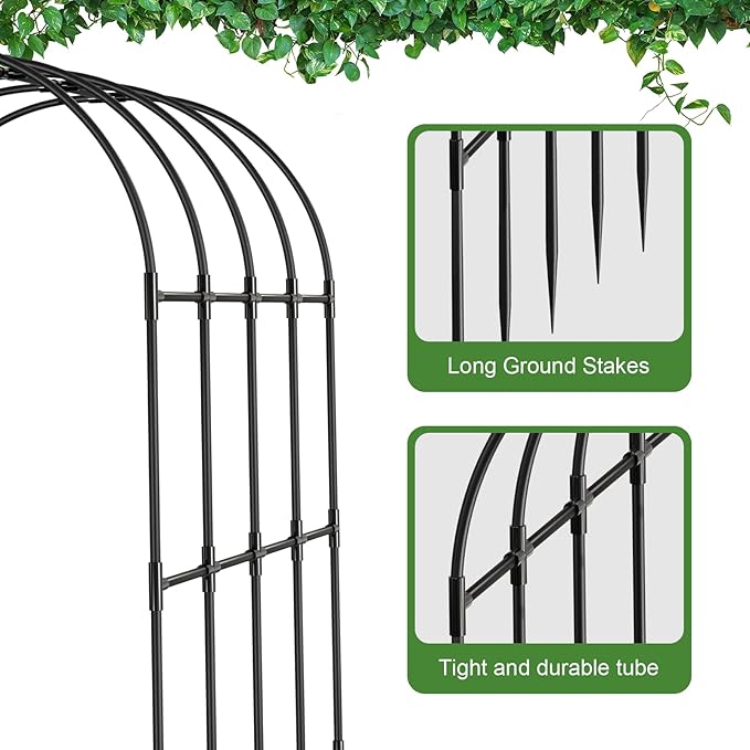 Garden Arch Trellis Metal Arch Trellis for Climbing Plants Outdoor Yard Garden Climbing Plants w/Decorative Wire Lattice - Black