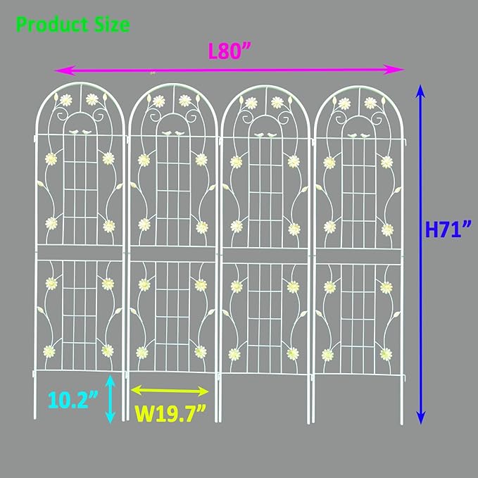 4 Pack Metal Garden Trellis 71 x 19.7 Rustproof Trellis for Climbing Plants Outdoor Flower Support with Pre-drilled Holes and Pre-Cut for Flowers Vegetable Garden Decoration (Cream White)