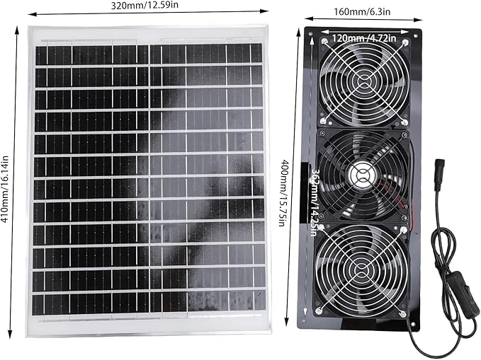 EVGATSAUTO Solar Powered 3 Fan Kit High Speed Ventilation for Greenhouse Shed Dehumidifier Small Chicken Coops Pet Houses