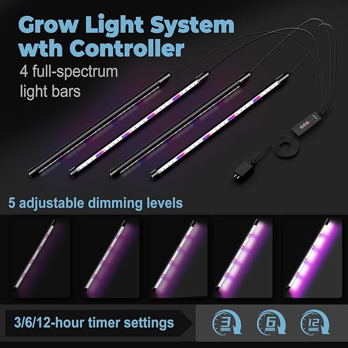 120-Cell Self-Watering Seed Starter Tray with Grow Light2 Sets of 60-Cell Seed Starter Kit with Tall Humidity DomeIndoor Seedling Starting Germination Kit with 4 Full-spectrum Growing Light Tubes