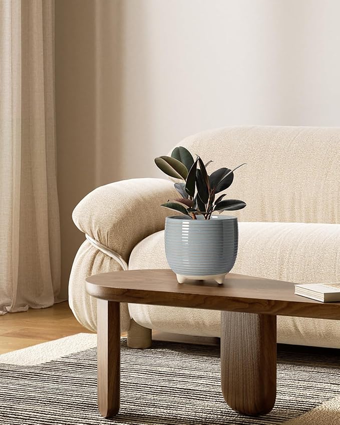 LE TAUCI Ceramic Plant Pots 5.1 + 6.4 Inch Footed Pots for Plants Modern Flower Pots for Home and Office Indoor Planters with Drainage Reactive Glaze Gray
